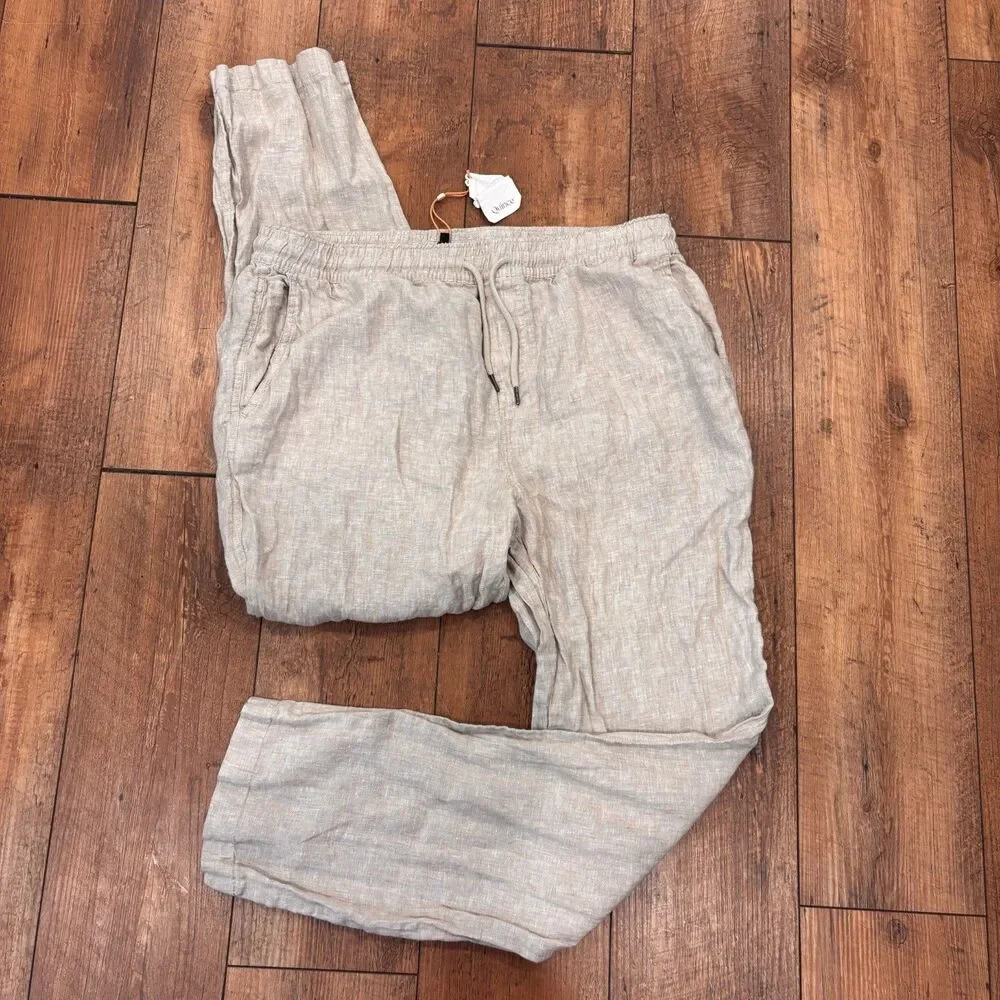 NEW Quince XL Beige Flax 100% European Linen Drawstring Beach Pants Resortwear
